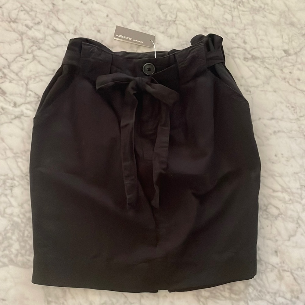 James Perse Black Tie-Waist Pencil Skirt